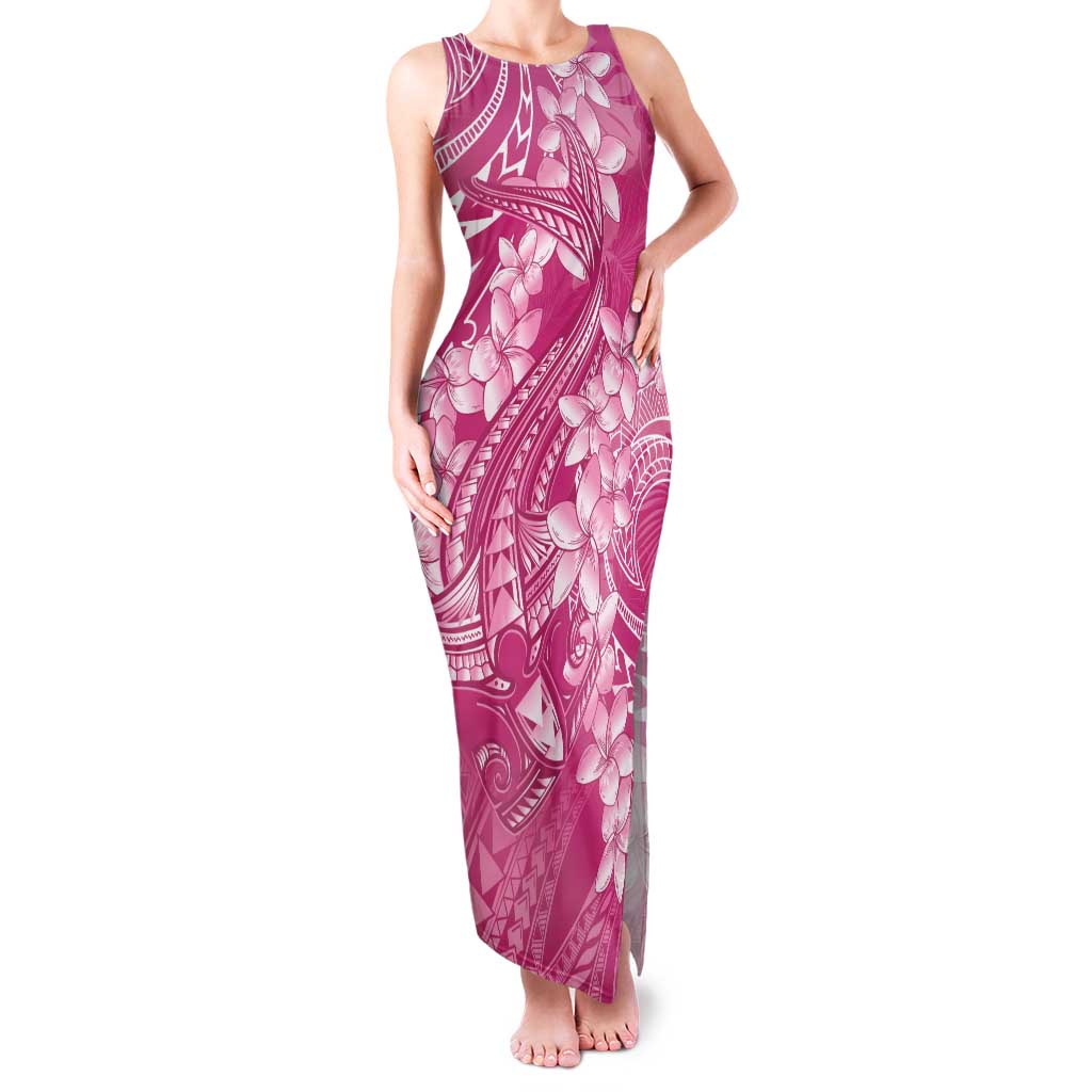 Pink Polynesia Hammerhead Shark Tattoo With Plumeria Lei Family Matching Tank Maxi Dress and Hawaiian Shirt