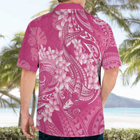 Pink Polynesia Hammerhead Shark Tattoo With Plumeria Lei Hawaiian Shirt