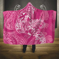Pink Polynesia Hammerhead Shark Tattoo With Plumeria Lei Hooded Blanket