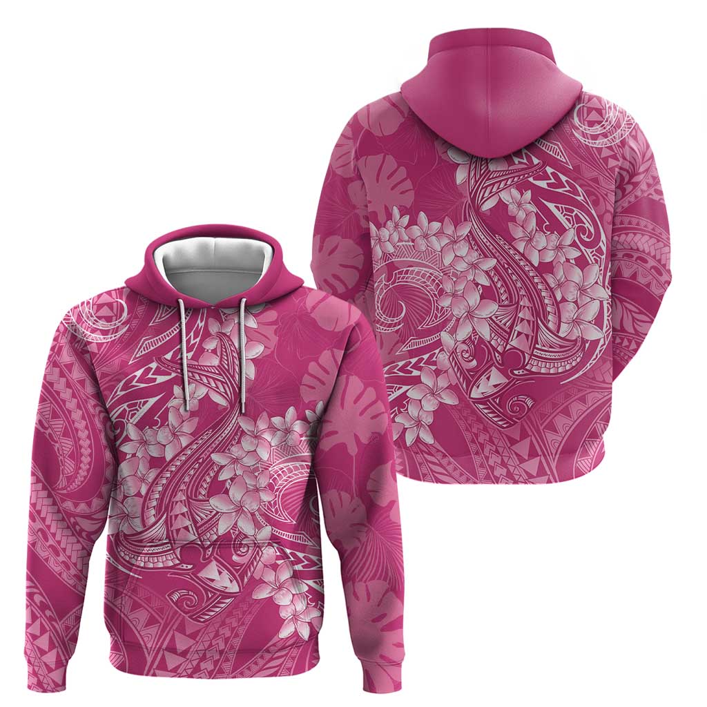 Pink Polynesia Hammerhead Shark Tattoo With Plumeria Lei Hoodie