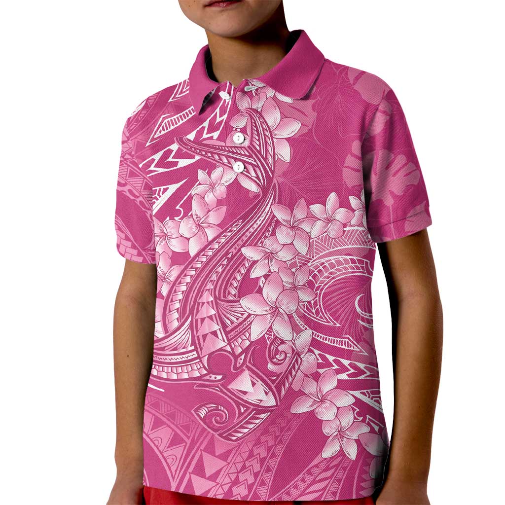 Pink Polynesia Hammerhead Shark Tattoo With Plumeria Lei Kid Polo Shirt