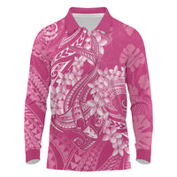 Pink Polynesia Hammerhead Shark Tattoo With Plumeria Lei Long Sleeve Polo Shirt LT14 Pink - Polynesian Pride