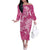 Pink Polynesia Hammerhead Shark Tattoo With Plumeria Lei Off The Shoulder Long Sleeve Dress