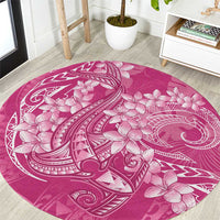 Pink Polynesia Hammerhead Shark Tattoo With Plumeria Lei Round Carpet