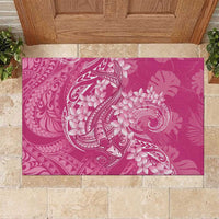 Pink Polynesia Hammerhead Shark Tattoo With Plumeria Lei Rubber Doormat
