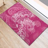 Pink Polynesia Hammerhead Shark Tattoo With Plumeria Lei Rubber Doormat