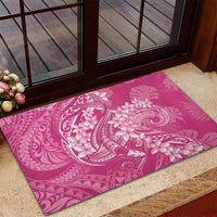 Pink Polynesia Hammerhead Shark Tattoo With Plumeria Lei Rubber Doormat