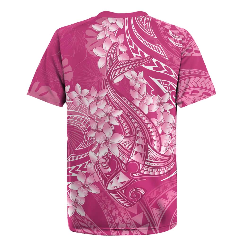 Pink Polynesia Hammerhead Shark Tattoo With Plumeria Lei Rugby Jersey