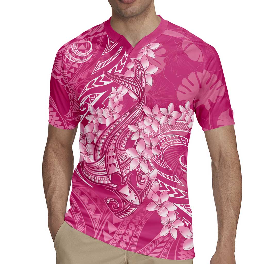 Pink Polynesia Hammerhead Shark Tattoo With Plumeria Lei Rugby Jersey