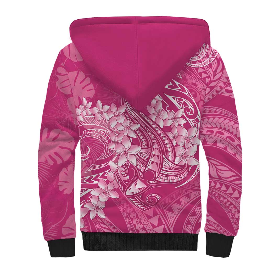 Pink Polynesia Hammerhead Shark Tattoo With Plumeria Lei Sherpa Hoodie