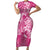 Pink Polynesia Hammerhead Shark Tattoo With Plumeria Lei Short Sleeve Bodycon Dress