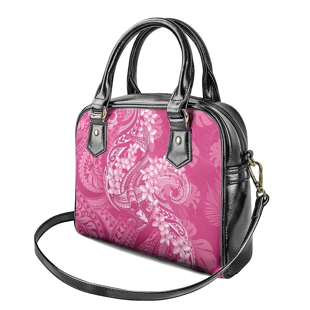 Pink Polynesia Hammerhead Shark Tattoo With Plumeria Lei Shoulder Handbag