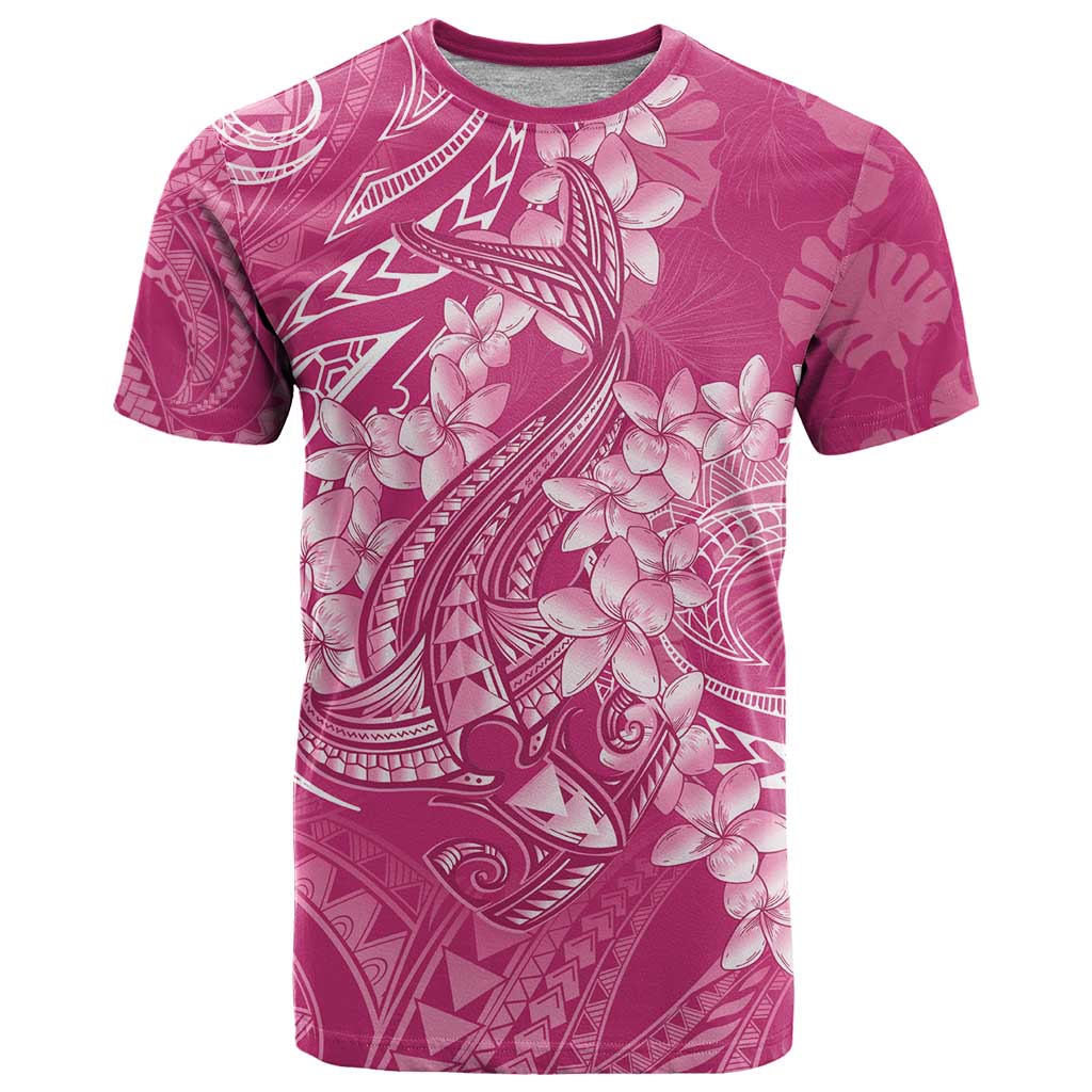 Pink Polynesia Hammerhead Shark Tattoo With Plumeria Lei T Shirt