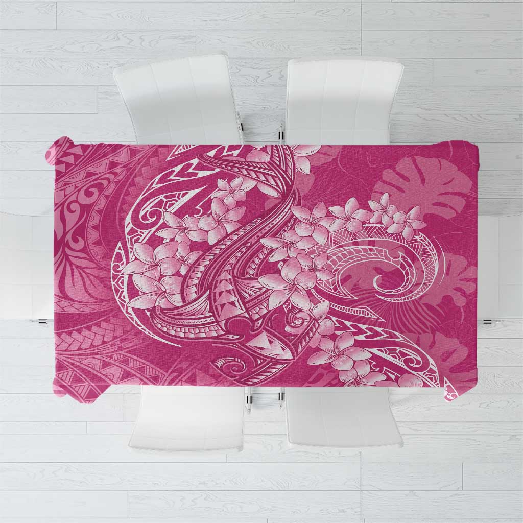 Pink Polynesia Hammerhead Shark Tattoo With Plumeria Lei Tablecloth