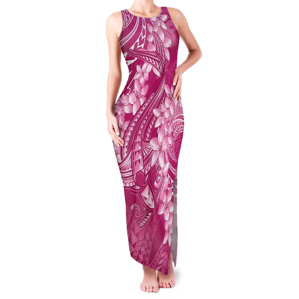 Pink Polynesia Hammerhead Shark Tattoo With Plumeria Lei Tank Maxi Dress