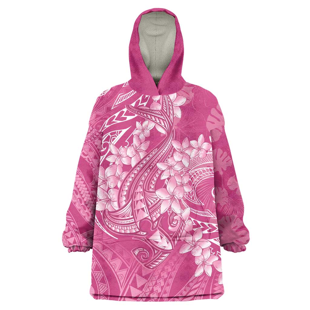 Pink Polynesia Hammerhead Shark Tattoo With Plumeria Lei Wearable Blanket Hoodie