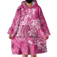Pink Polynesia Hammerhead Shark Tattoo With Plumeria Lei Wearable Blanket Hoodie