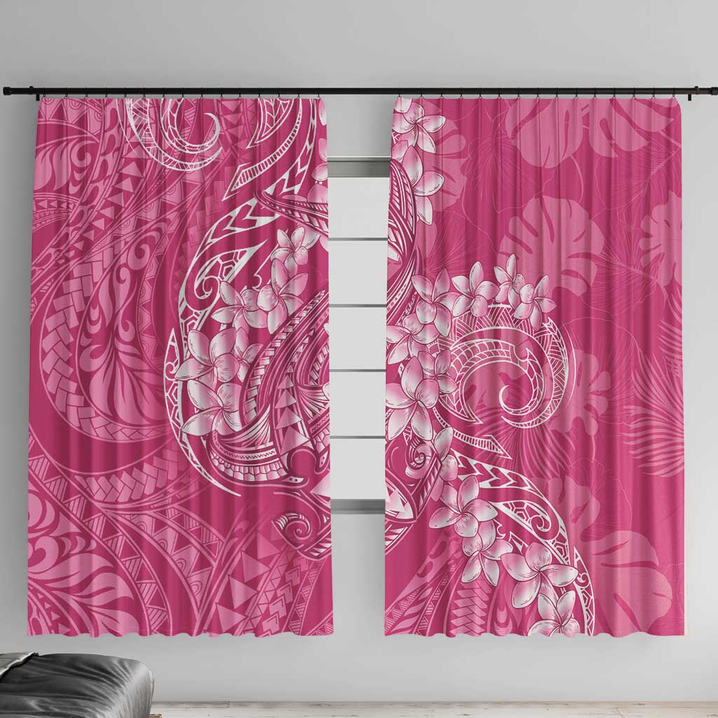Pink Polynesia Hammerhead Shark Tattoo With Plumeria Lei Window Curtain