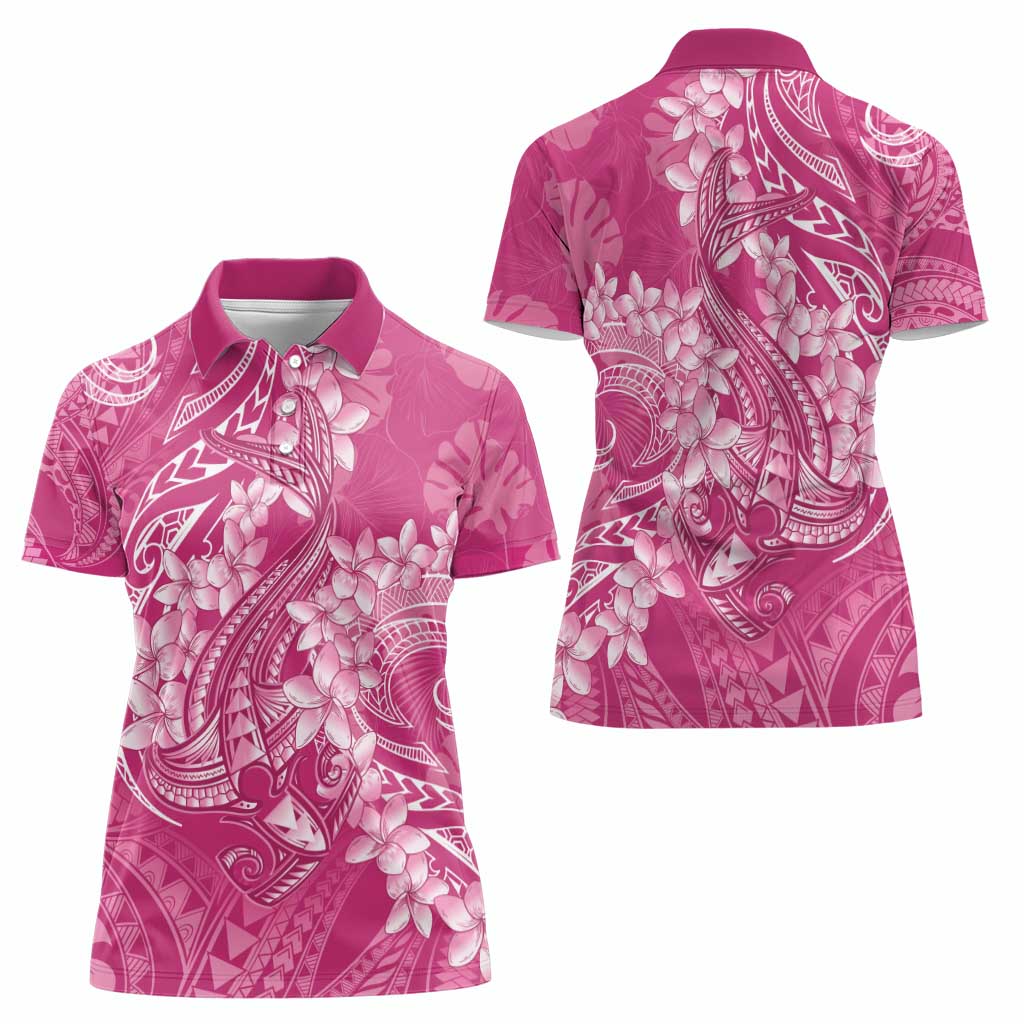 Pink Polynesia Hammerhead Shark Tattoo With Plumeria Lei Women Polo Shirt