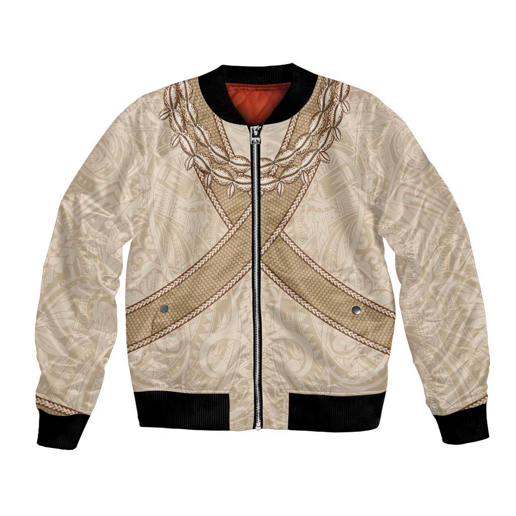 Mauri Ribaberiki Kiribati Bomber Jacket Cowrie Shells Lei Palm Leaf Weaving