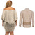 Mauri Ribaberiki Kiribati Couples Matching Off Shoulder Short Dress and Long Sleeve Button Shirt Cowrie Shells Lei Palm Leaf Weaving