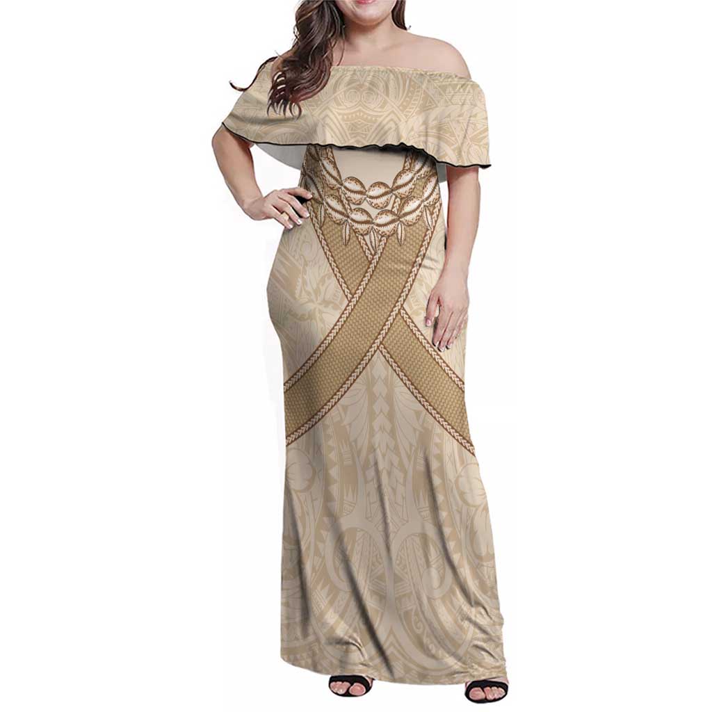 Mauri Ribaberiki Kiribati Family Matching Off Shoulder Maxi Dress and Hawaiian Shirt Cowrie Shells Lei Palm Leaf Weaving