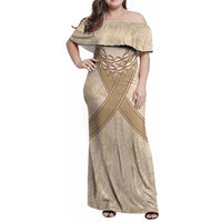 Mauri Ribaberiki Kiribati Family Matching Off Shoulder Maxi Dress and Hawaiian Shirt Cowrie Shells Lei Palm Leaf Weaving