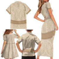 Mauri Ribaberiki Kiribati Family Matching Short Sleeve Bodycon Dress and Hawaiian Shirt Cowrie Shells Lei Palm Leaf Weaving