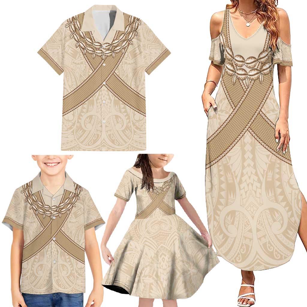Mauri Ribaberiki Kiribati Family Matching Summer Maxi Dress and Hawaiian Shirt Cowrie Shells Lei Palm Leaf Weaving