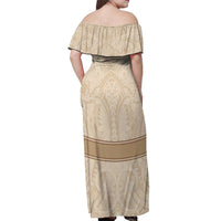 Mauri Ribaberiki Kiribati Off Shoulder Maxi Dress Cowrie Shells Lei Palm Leaf Weaving