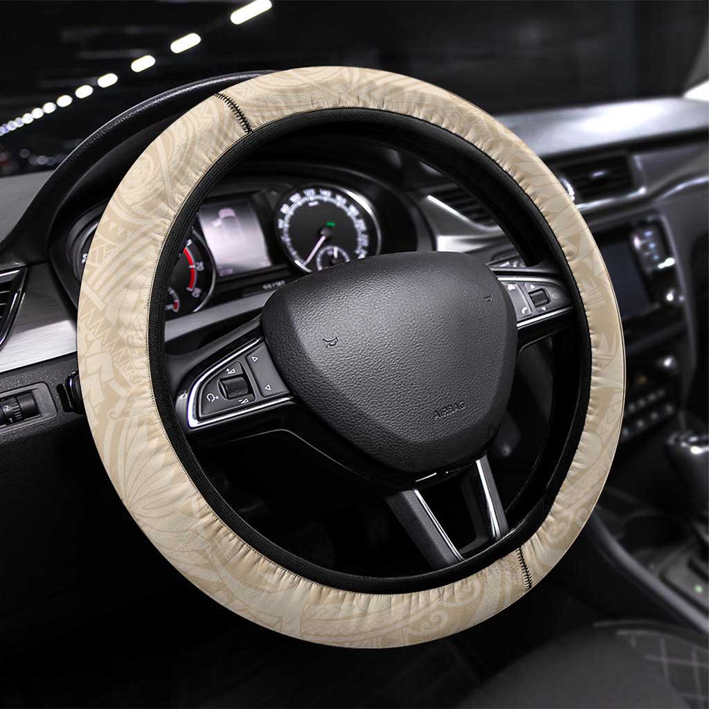Mauri Ribaberiki Kiribati Steering Wheel Cover Cowrie Shells Lei Palm Leaf Weaving