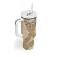 Mauri Ribaberiki Kiribati Tumbler With Handle Cowrie Shells Lei Palm Leaf Weaving