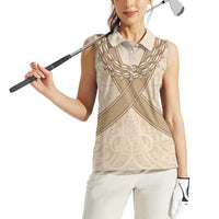 Mauri Ribaberiki Kiribati Women Sleeveless Polo Shirt Cowrie Shells Lei Palm Leaf Weaving