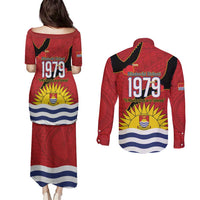 Mauri Kiribati Independence Day Couples Matching Puletasi and Long Sleeve Button Shirt 1979 Proud National Frigatebird