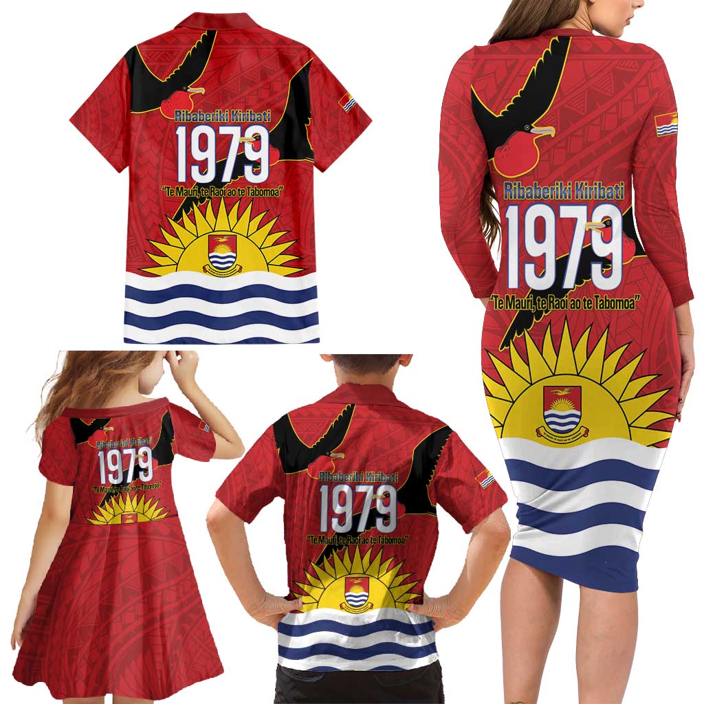 Mauri Kiribati Independence Day Family Matching Long Sleeve Bodycon Dress and Hawaiian Shirt 1979 Proud National Frigatebird