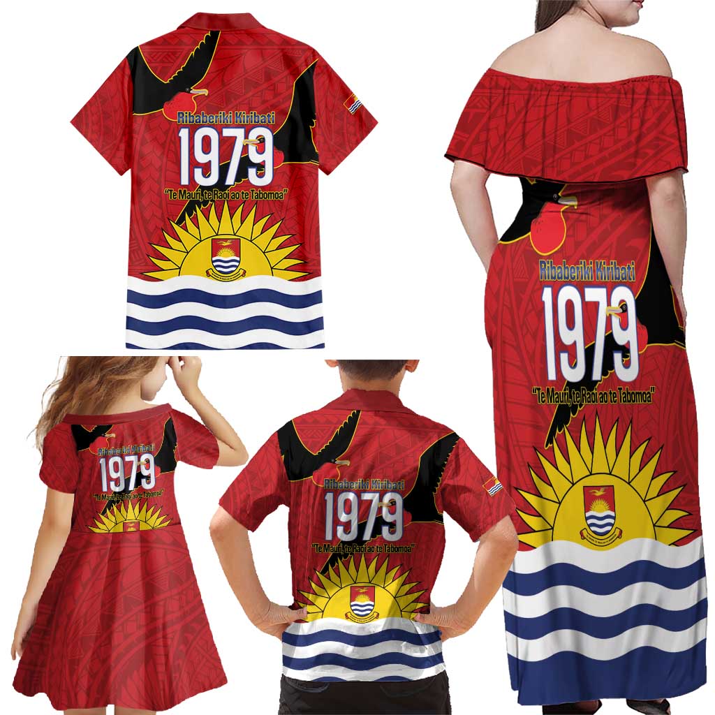 Mauri Kiribati Independence Day Family Matching Off Shoulder Maxi Dress and Hawaiian Shirt 1979 Proud National Frigatebird
