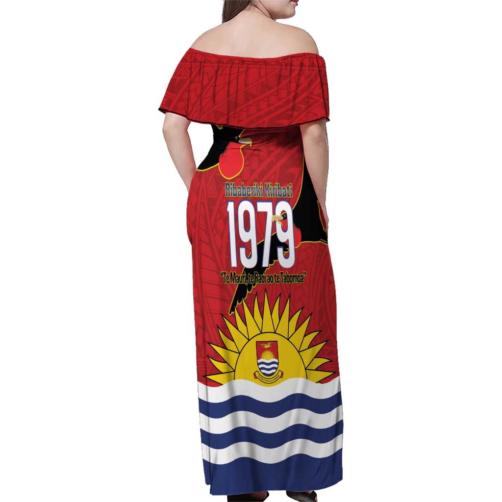 Mauri Kiribati Independence Day Family Matching Off Shoulder Maxi Dress and Hawaiian Shirt 1979 Proud National Frigatebird