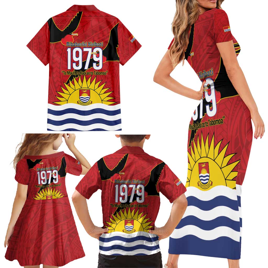 Mauri Kiribati Independence Day Family Matching Short Sleeve Bodycon Dress and Hawaiian Shirt 1979 Proud National Frigatebird