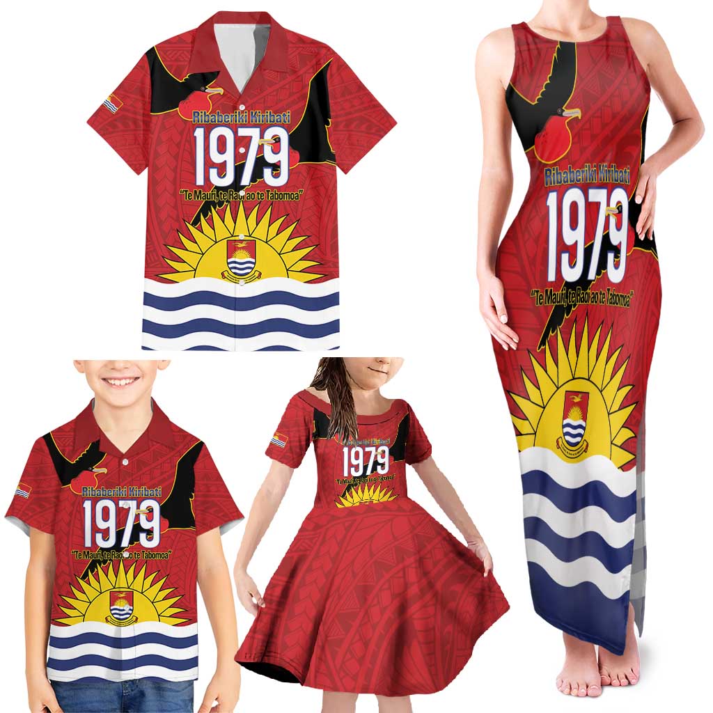 Mauri Kiribati Independence Day Family Matching Tank Maxi Dress and Hawaiian Shirt 1979 Proud National Frigatebird