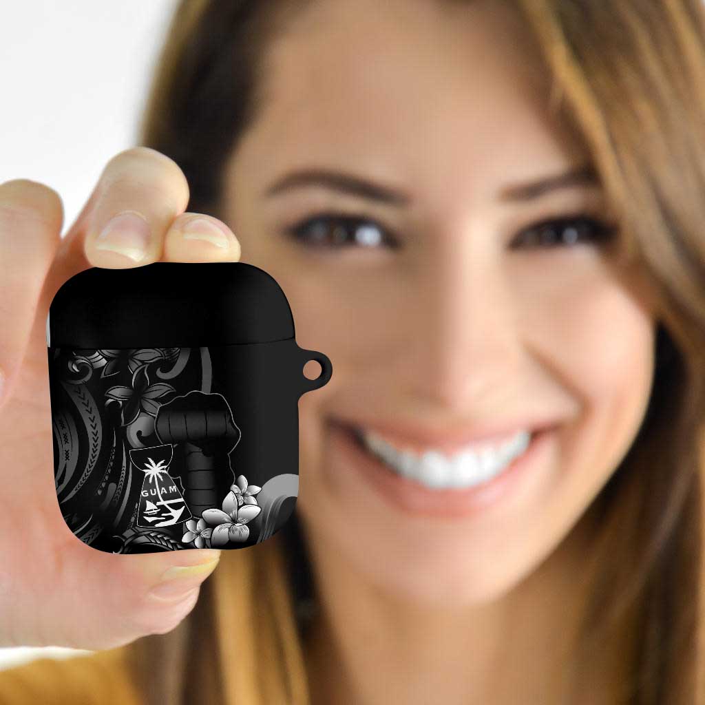 Black Hafa Adai Guam AirPods Case Chamorro Latte Stone Hand With Plumeria - Polynesian Pride