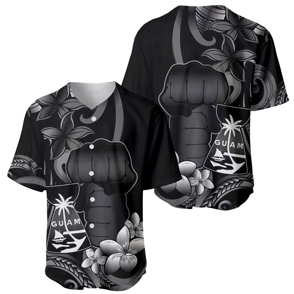 Black Hafa Adai Guam Baseball Jersey Chamorro Latte Stone Hand With Plumeria