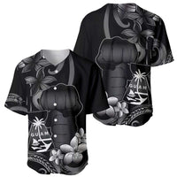 Black Hafa Adai Guam Baseball Jersey Chamorro Latte Stone Hand With Plumeria