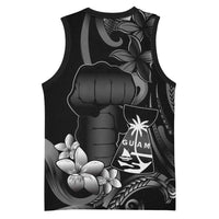 Black Hafa Adai Guam Basketball Jersey Chamorro Latte Stone Hand With Plumeria - Polynesian Pride