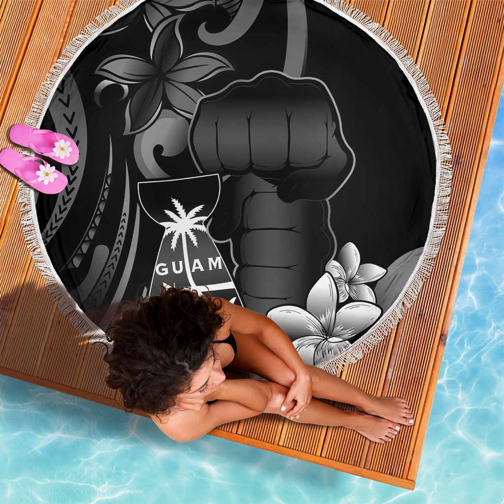 Black Hafa Adai Guam Beach Blanket Chamorro Latte Stone Hand With Plumeria