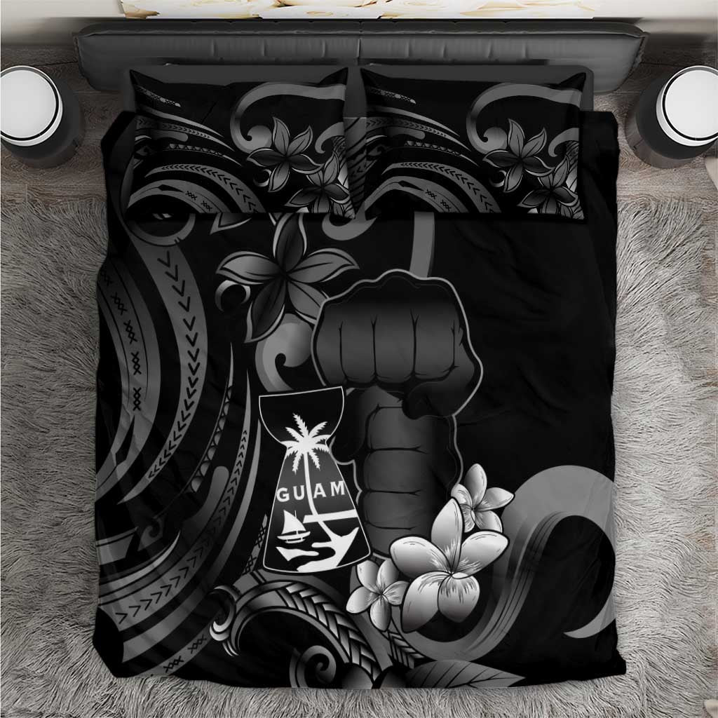 Black Hafa Adai Guam Bedding Set Chamorro Latte Stone Hand With Plumeria