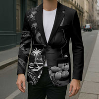 Black Hafa Adai Guam Blazer Chamorro Latte Stone Hand With Plumeria - Polynesian Pride