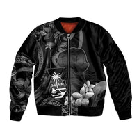 Black Hafa Adai Guam Bomber Jacket Chamorro Latte Stone Hand With Plumeria