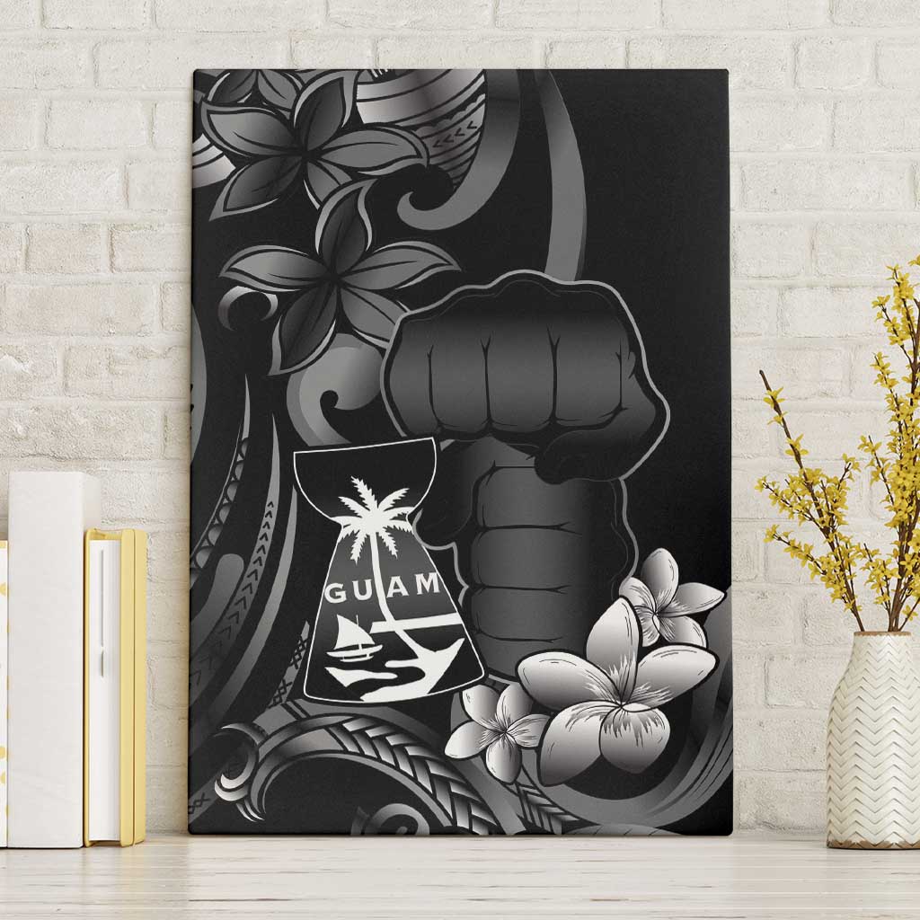 Black Hafa Adai Guam Canvas Wall Art Chamorro Latte Stone Hand With Plumeria