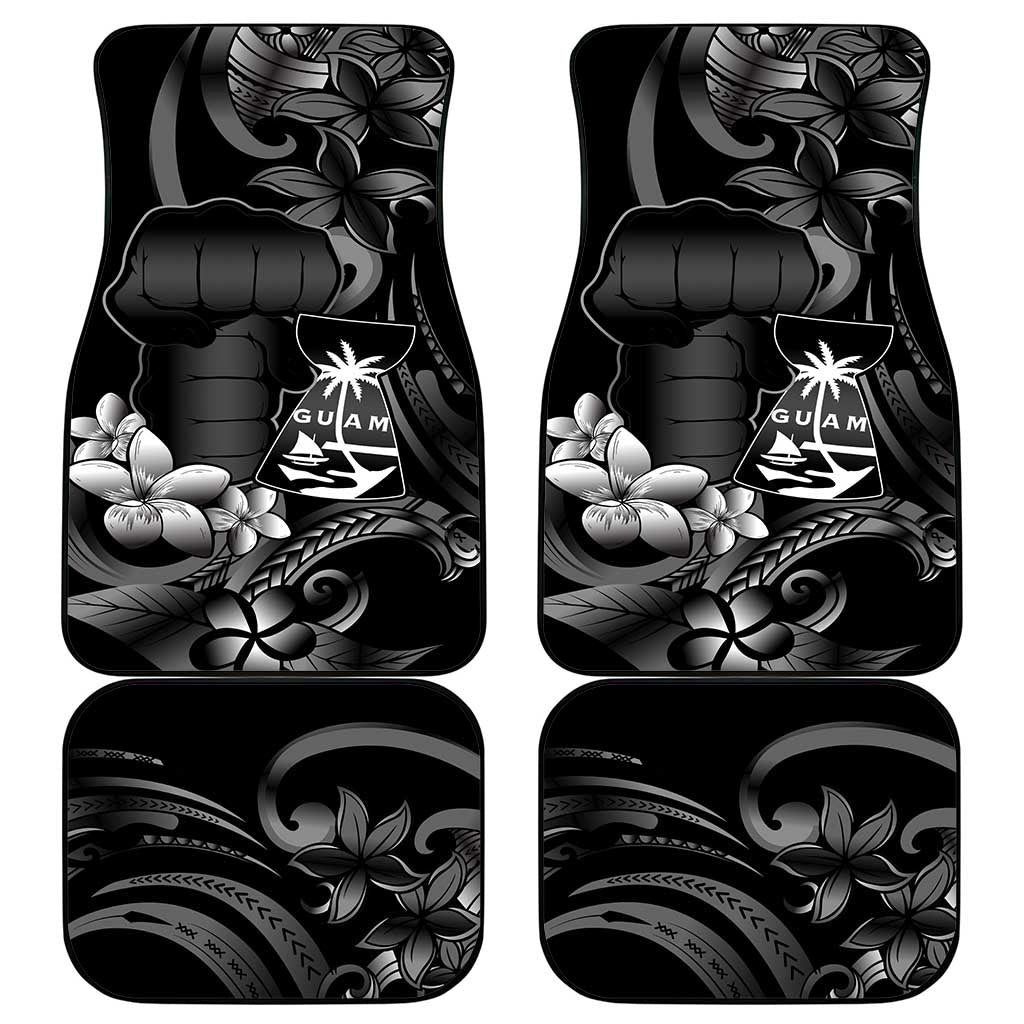 Black Hafa Adai Guam Car Mats Chamorro Latte Stone Hand With Plumeria