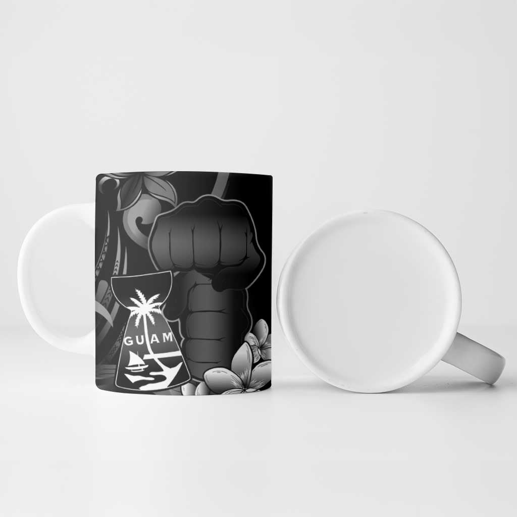 Black Hafa Adai Guam Ceramic Mug Chamorro Latte Stone Hand With Plumeria - Polynesian Pride